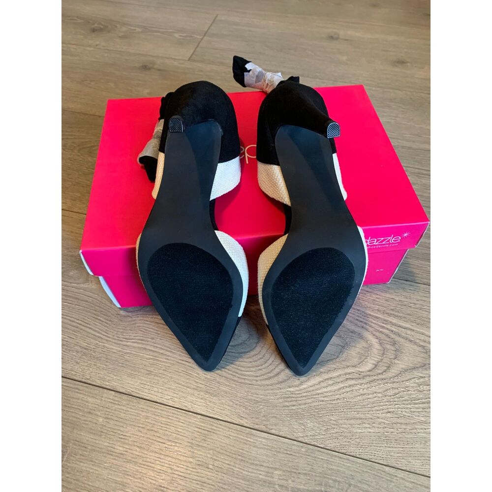 JustFab Black & White Espadrille Platform Stiletto Heels Size 9.5 - Picture 6 of 6